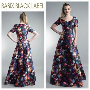 Basix Black Label Floral Print Satin Gown